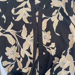 Halogen Floral Mid-Flare Sleeves Blouse with Tie Front New M
